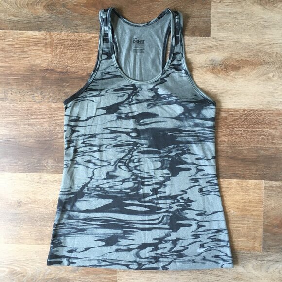 Nike DriFit Tank Top Small Green Black Racerback Graphic Marbled Print Running - Picture 7 of 9